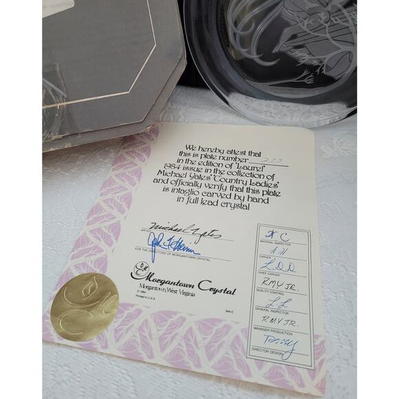 Morganstown Michael Yates full lead hand carved crystal plate, "Laurel" - Picture 3 of 5